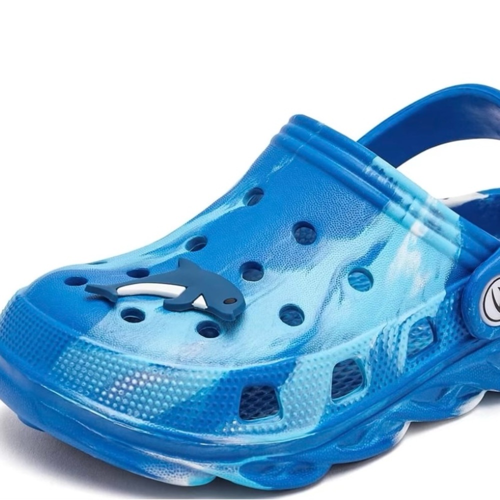 Ocean Blue little kid Water Shoes w many cute charms including Shark Accent; NWT